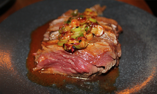 Onglet of beef with a smoked onion and doenjang puree