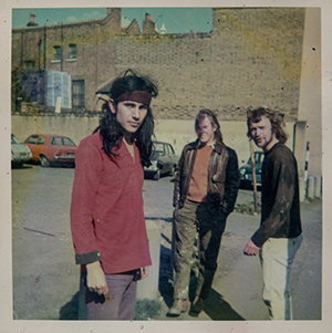 Robin Klassnik OBE with friends in front of Martello Street studio. Polaroid photo: © Kathryn Klassnik, 1972
