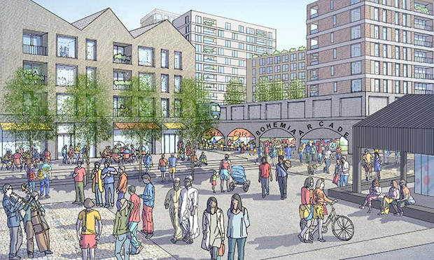 An image showing what a new square at the bottom of the Narrow Way could look like