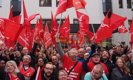 Celebratory rally: St Mungo's Broadway staff. Photograph: glenn McMahon