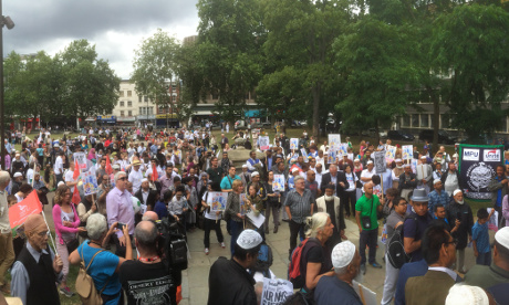 Protesters in Altab Ali Park in Whitechapel