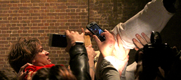 Lunge: frontman Oli Burslem meets his people