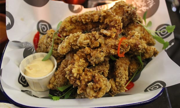 JFC organic, free-range chicken strips, with shito mayonnaise